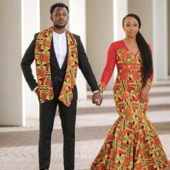 African couple clothing; dress and men sash
