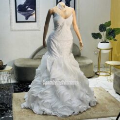 Ruffled train wedding dress
